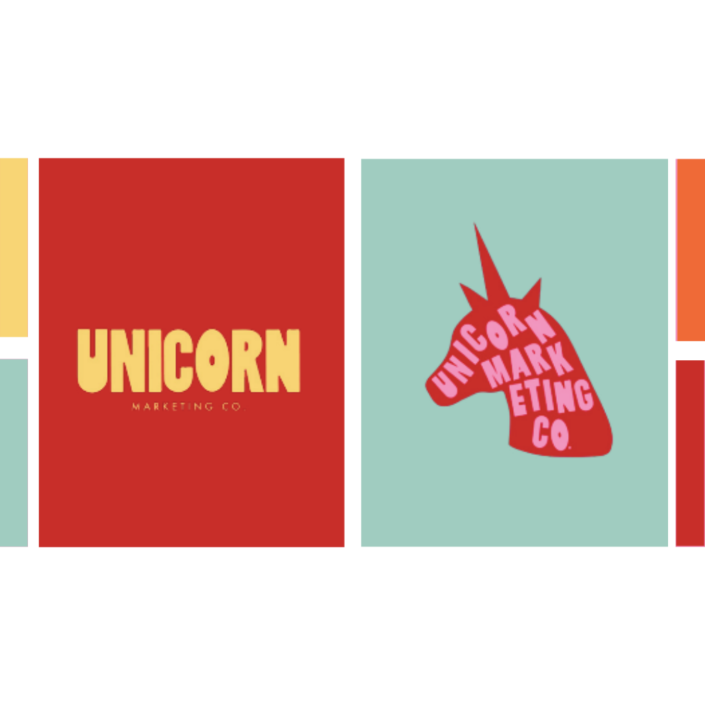 Unicorn Marketing Co's branding elements, specifically looking at how to use colours in their brand