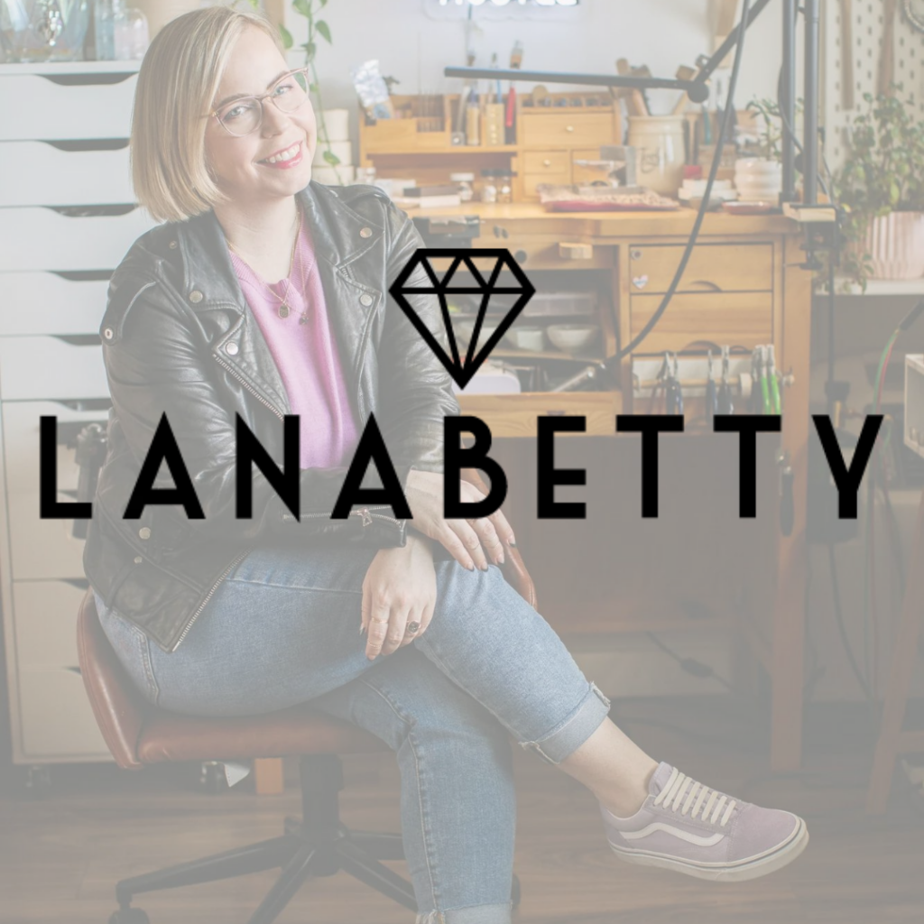 Jewelry maker Lana Betty with her logo over the photo
