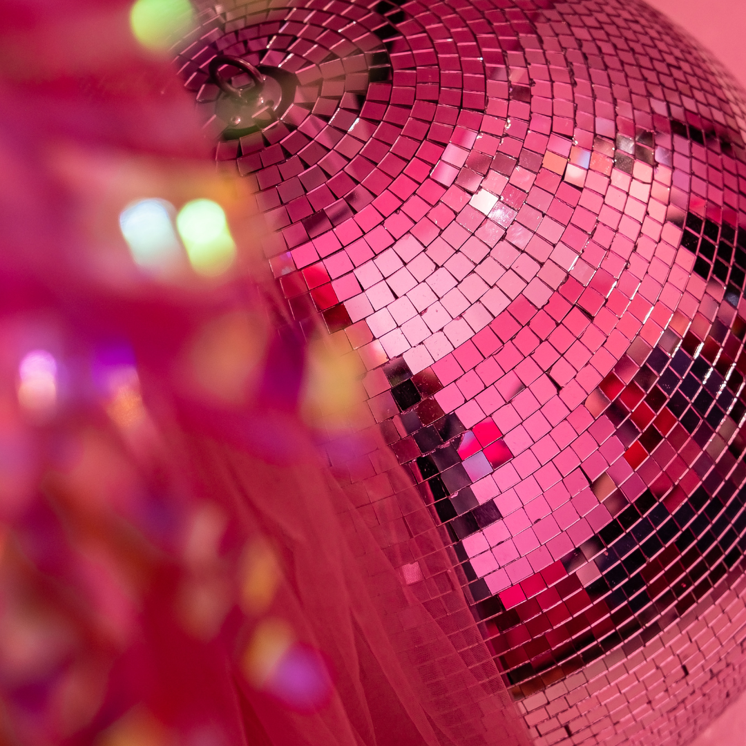 Creating Content with pink disco balls